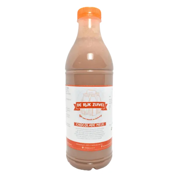 Fles chocolade melk van 1 liter, op een lichte achtergrond